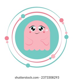 Friendly pink ghost character vector illustration graphic icon symbol