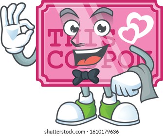 Friendly pink love coupon Character stand as a Waiter character