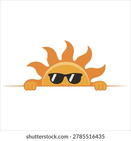 Friendly playful drawing of lurking sun sunglasses depicted as colorful vector graphic for advertising designs