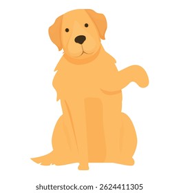 Friendly and playful golden retriever is sitting and raising its paw in a welcoming gesture