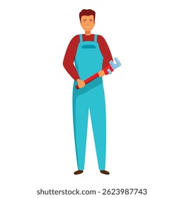 Friendly plumber is holding a pipe wrench, ready to tackle any plumbing job