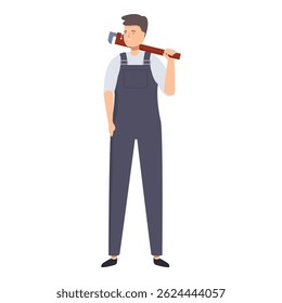 Friendly plumber is holding a pipe wrench on his shoulder, ready to tackle any plumbing job