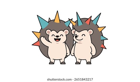 Amigável Porcupine Pals Compartilhando boas vibrações com colorido Quills e sorrisos felizes