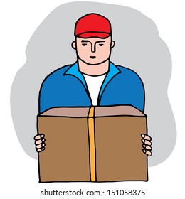 Friendly postman having a packet for you. Vector illustration