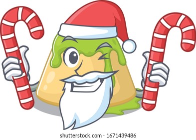 Friendly pudding green tea in Santa Cartoon character having candies