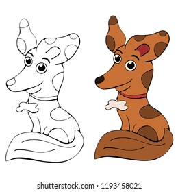 Friendly puppy is sitting on the white background, smiling dog, isolated vector animals, cute pet, coloring book, page for childred