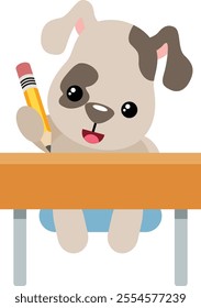 Friendly puppy student sitting at a table