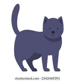 Friendly purple cat is standing and wagging its tail