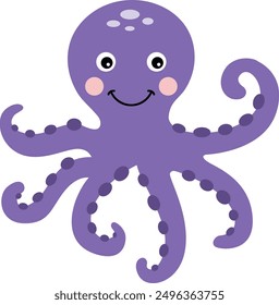 Friendly purple octopus isolated on white