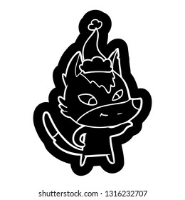friendly quirky cartoon icon of a wolf wearing santa hat