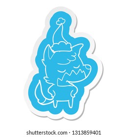 friendly quirky cartoon  sticker of a fox wearing santa hat
