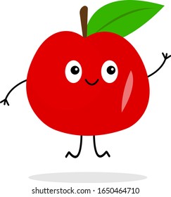 friendly red apple cartoon character smiling and jumping on a white background fruit and food concept