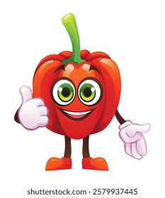 Friendly red pepper character giving a thumbs up with smile. Vector cartoon illustration