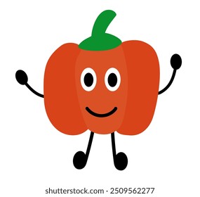 Friendly Red Pepper Element. Vegetable Vegan raw. Vegetarian food. Farm market product. Vector flat illustration.