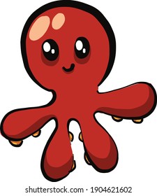 Friendly red squid vector illustration on a white background.