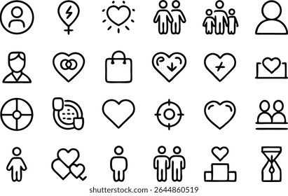Amigável e relação temático ícone conjunto com ilustrações esboço perfeito para namoro aplicativos redes sociais plataformas de comunicação e conteúdo de apoio emocional