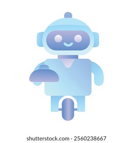 Friendly Restaurant Robot Serving Food Drink Delivery Service Gradient Glassmorphic Icon Vector