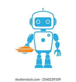 Friendly Restaurant Robot Serving Food Drink Delivery Service Flat Icon Vector