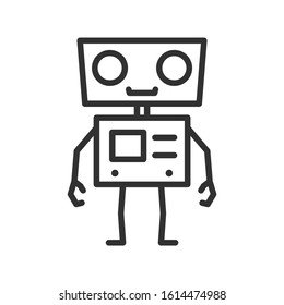 friendly retro robot,smiling, linear icon. Editable stroke