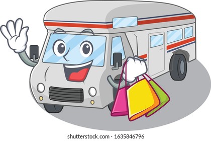 A friendly rich campervan waving and holding Shopping bag