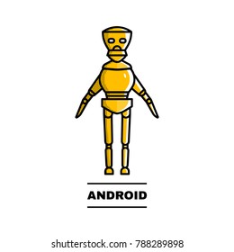 Friendly robot Android. Concept of future artificial intelligence and web development.