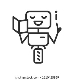 friendly robot assistant,smiling and tells information, linear icon. Editable stroke