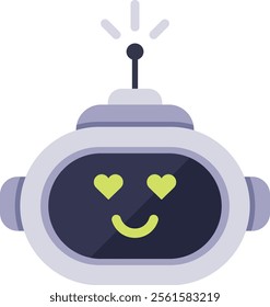 Friendly robot expressing positive emotions with heart eyes and a cheerful smile, symbolizing love, affection, and happiness in artificial intelligence