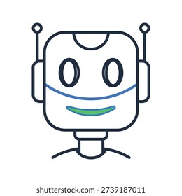 Friendly robot face icon with a mask, symbolizing artificial intelligence and safety protocols.