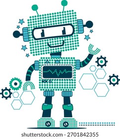 
Robot amistoso interactuando, saludando.