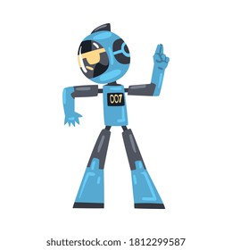 Simpático Robot Apuntar con dedos, Funny Personaje de Asistente Personal, Inteligencia Artificial Concepto de Dibujo Estilo Vector Ilustración