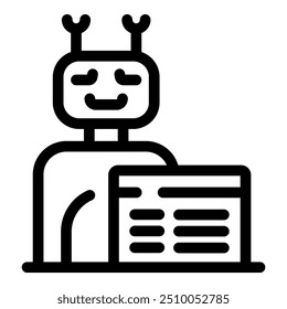 Friendly robot is presenting information on a digital tablet screen