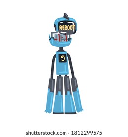 Friendly Robot Rebooting, Cute Personal Robotic Assistant Character, Artificial Intelligence Concept Cartoon Style Vector Illustration