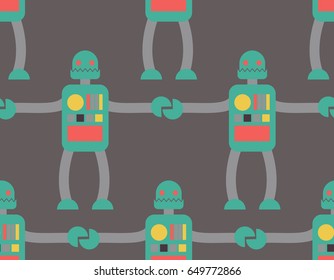 Friendly Robot seamless pattern. Retro toy background. Texture Vintage Cyborgh
