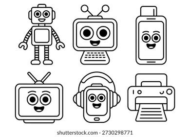 Simpático robô televisão smartphone smartwatch personagens de impressora