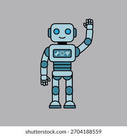 Friendly Robot Waving with a Happy Expression. Vector Illustration