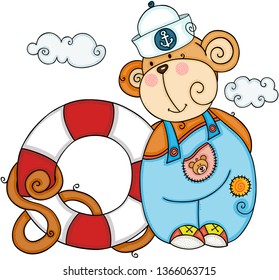 Friendly sailor monkey with help save life float
