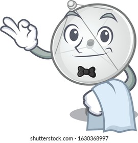 Friendly satellite dish Character stand as a Waiter character