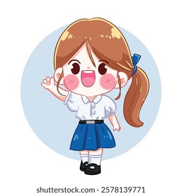 Friendly School Girl Cartoon Illustration