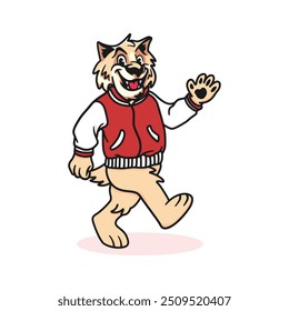 Amigável Escola Wildcat Bobcat Caminhando Ondulando Mão Ícone Ilustração Educação Isolado Vetor