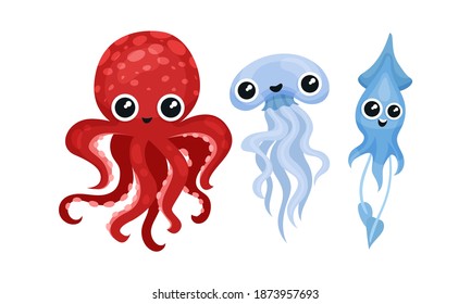 Friendly Sea Animals Vector Set For Kids Illustrated Book