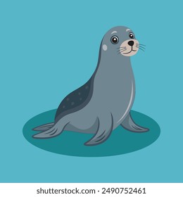 Friendly Seal Cartoon on Light Blue Background.
