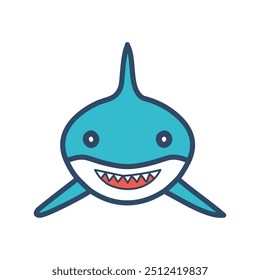 Friendly shark cartoon. Smiling cartoon shark with sharp teeth, perfect for kids designs, children's books, or ocean themed projects.