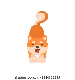 Friendly Shiba Inu Dog, Cute Funny Japan Pet Animal Cartoon Character Front View Vector Illustration