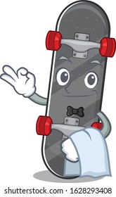 Friendly skateboard Character stand as a Waiter character