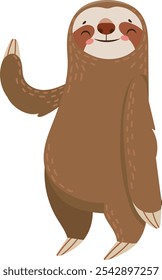 Friendly sloth waving paw in cartoon style on white background, perfect for children s projects needing adorable wildlife