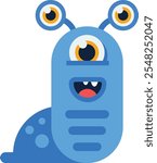 Friendly, smiling, blue monster with three eyes and antennae is a fun and whimsical design, perfect for children s products or any project needing a touch of playful charm
