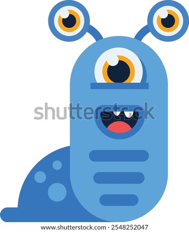Friendly, smiling, blue monster with three eyes and antennae is a fun and whimsical design, perfect for children s products or any project needing a touch of playful charm