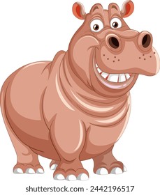 A friendly smiling cartoon hippo standing happily.