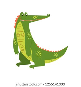 Friendly smiling crocodile, funny predator cartoon character vector Illustration on a white background