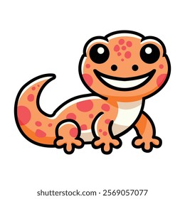 friendly smiling cute spotted gecko perfect for pet shop or entertainment mascot vector illustration design